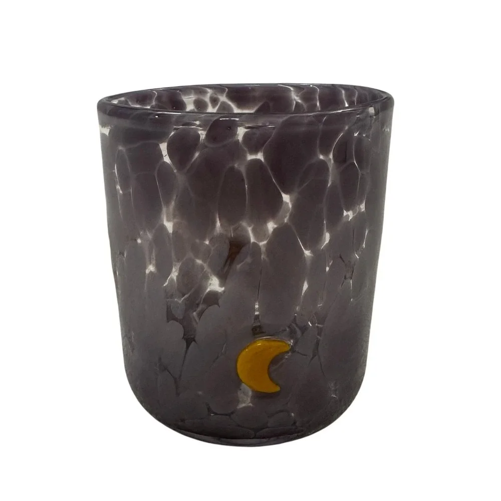 Anthropologie Purple Confetti Glass Tumbler Yellow Crescent Moon Celestial New